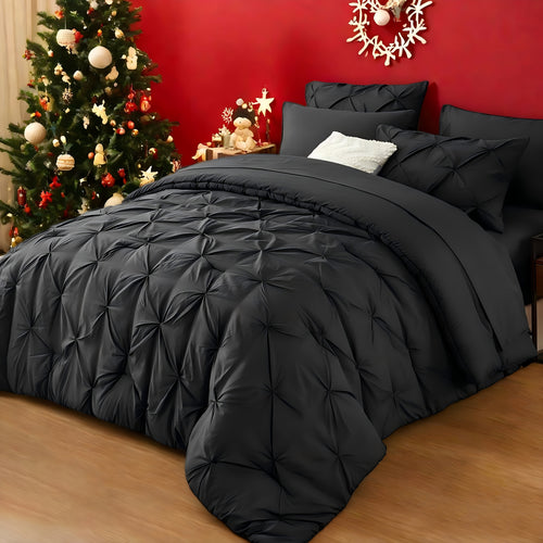 5/7pcs Luxurious Pleated Comforter Collections - Exceptionally Soft Plush Fiber Filling, Suitable for Year-Round Warmth - Includes Quilted Comforter, Flat Sheet, Fitted Sheet, Pillowcases, Pillow Shams, Complete Bed Set