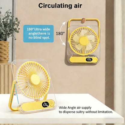 Portable USB Desktop Fan With 3000 MAh Battery - Ultra-quiet, 5 Speeds, 180° Adjustable And Foldable Design, Digital Power Display, Suitable For Home, Office And Travel Use, Comparable To Air Conditioning