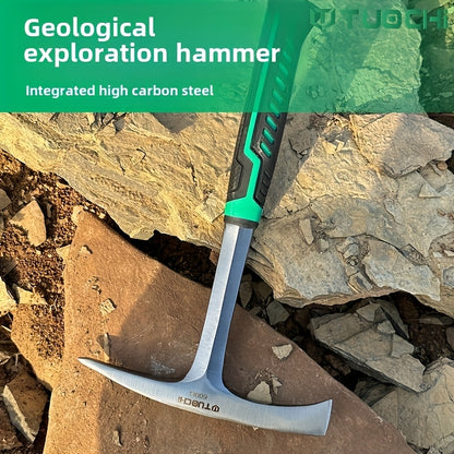 Geological Pick Hammer, High Carbon Steel, Flat Head, Durable, Sturdy, Comfortable Handle, Industrial Manual Tool, Suitable for Quarrying, Mountaineering, Exploration, Escape Point, 28 Ounce Small Hammer