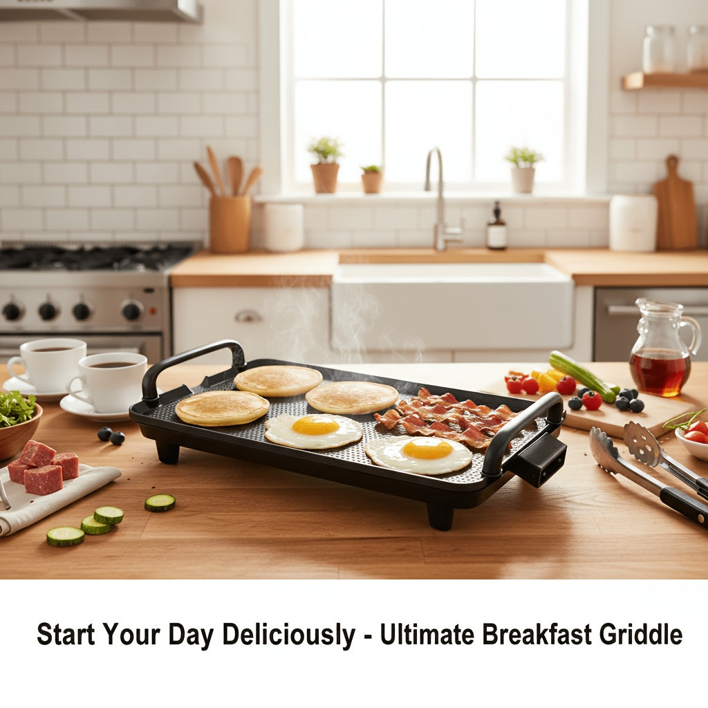Electric Griddle with Non-Stick Coating - Large Submersible Cooking Surface, Make 15 Eggs at Once, Hassle-Free Cleanup, 2 Sizes Available - Perfect for Breakfast, Pancakes & Family Cooking