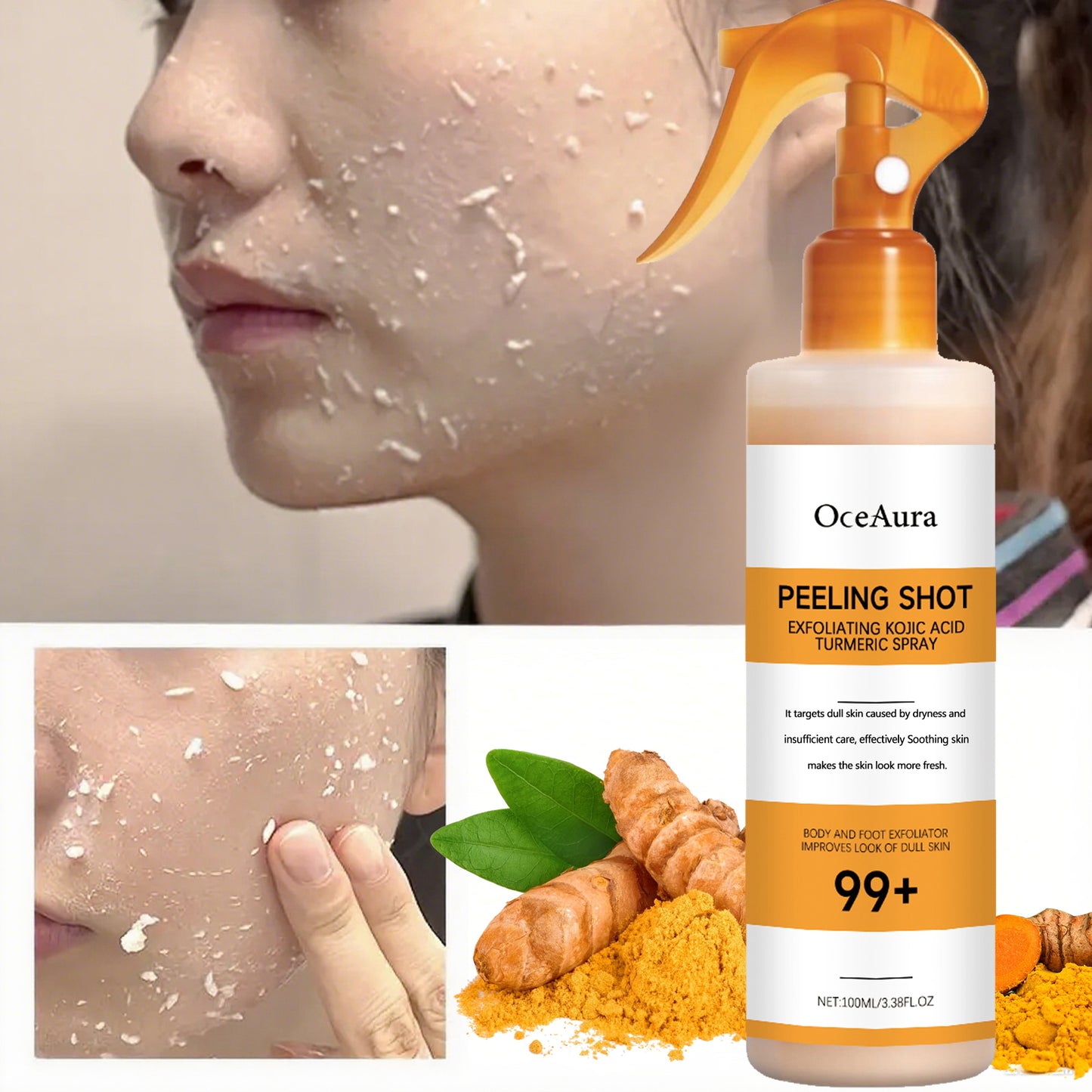 Kojic Acid Turmeric Keratin Cleansing Spray - Contains Kojic Acid And Turmeric Ingredients - Effectively Physically Exfoliates, Leaving Skin More Delicate And Smooth, Suitable for Face, Body, Legs, Hands, And Other Skin, Effectively Evens Skin Tone