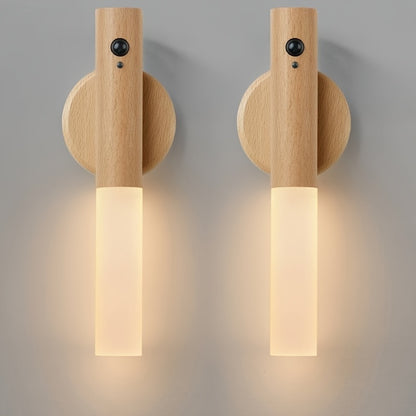 Motion Night Light Rechargeable LED – IPX4 Waterproof Wood Grain & Walnut Under Cabinet Step Lamp for Staircase, Hallway, Wardrobe, Closet & Indoor Walls (2 or 4 Pack)