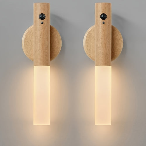 Motion Night Light Rechargeable LED – IPX4 Waterproof Wood Grain & Walnut Under Cabinet Step Lamp for Staircase, Hallway, Wardrobe, Closet & Indoor Walls (2 or 4 Pack)