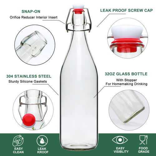 4/6/8/12pcs-32oz Swing Brewing Bottle with Stopper for Beverages, Oil, Vinegar, Water, Soda, Airtight Lid