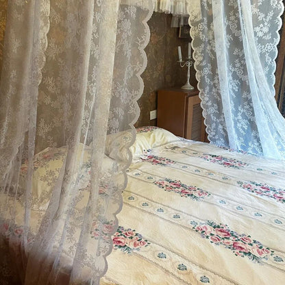 Lace Bed Canopy Mosquito Net – Bohemian Romantic Sheer Bed Curtain for Bedroom, Hotel & Morocco Style Decor | Elegant White Princess Bed Drape for Twin, Full, Queen & King | 57x236 Inch