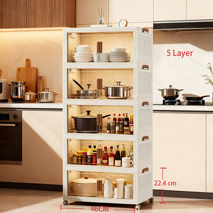 1/2/3/4/5-Layer Extra Large Storage Cabinet, Multi-Layer Foldable Storage Box with Door, Stackable Storage Cabinet for Shoes, Sundries, Books, Clothes, Home Storage Organizer for Closet, Wardrobe, Bedroom, Bathroom, Office, Kitchen