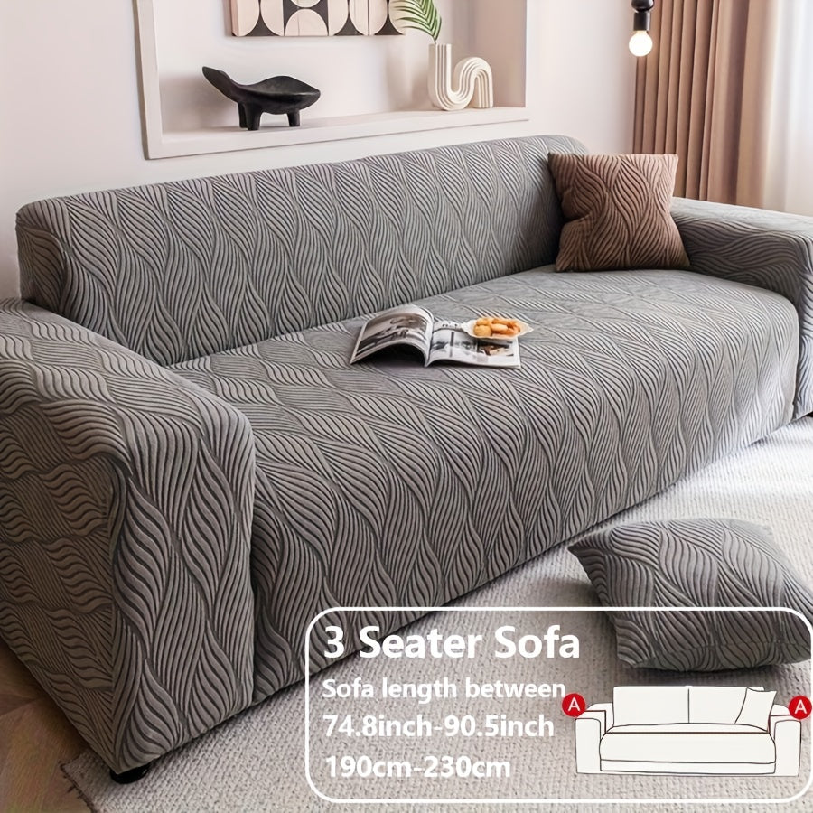 1pc Modern Jacquard Sofa Cover, Elastic Polar Fleece Artistic Style, Slip-Resistant And Durable, All-Season Furniture Protector for Living Room, Office, Bedroom Includes Matching Pillow Covers, Free Same Style Pillowcase: 1pc