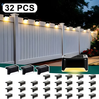 32pcs/16pcs/8pcs Solar Powered LED Deck Lights - Auto On/Off, 12 Hours Continuous Lighting for Outdoor Stairs, Fence, Pathway, Ideal Step Light for Commercial Spaces Like Malls, Hotels, And Libraries, Fence Lights for Business