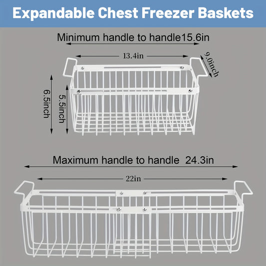 Freezer Organizer Bins, Expandable Chest Freezer Baskets with Hanging Handles – Adjustable Wire Basket 15.6" to 24.3", Heavy-Duty Iron Rust-Proof Deep Freezer Storage for Most Chest Freezers, 2 Pack