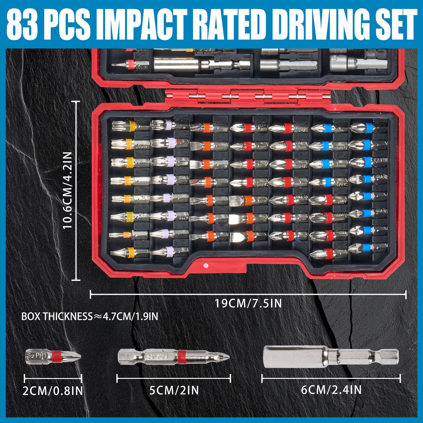 83pcs Impact Driver Drill Bit Set - S2 Steel Cross Slotted, Square, Star, Hex, And Torx Bits - Ideal for Home Improvement And DIY Projects, Magnetic Drill Holder | Durable Drill Bits | Drill Bits Set