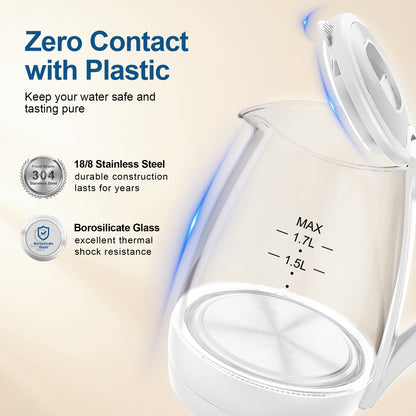 Electric Kettle, 57.48oz 1200W, Hot Water Boiler, Auto Shut Off, Boil-Dry Protection, BPA Free, Borosilicate Glass Electric Tea Kettle, Christmas Gift