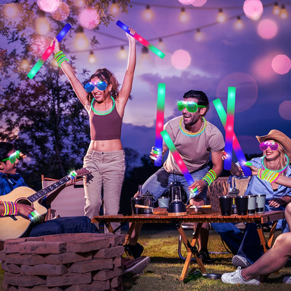 11/36/52pcs Party Set, LED Foam Glow Sticks, 3 Modes Of Luminous Party Supplies Colorful Flashes, Glow Glasses, Glow Headbands, Glow Finger Lights Glow Stick Party Set For Weddings, Birthdays, Raves, Concerts, Halloween, Christmas, New Year