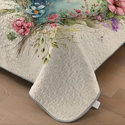 Floral Watercolor Quilt Set – Heart Botanical Print, Soft Breathable Hypoallergenic Bedspread, Twin Full Queen King, All Seasons – Romantic Bedroom Decor