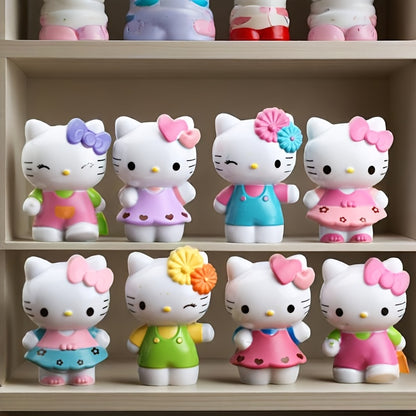 Sanrio 8pcs Hello Kitty mini figurine set, office and home decoration desktop ornaments, can be used in cars or collectible model dolls - the perfect gift choice for birthdays, Valentine's Day, Halloween, Christmas and autumn decorations,  Anime