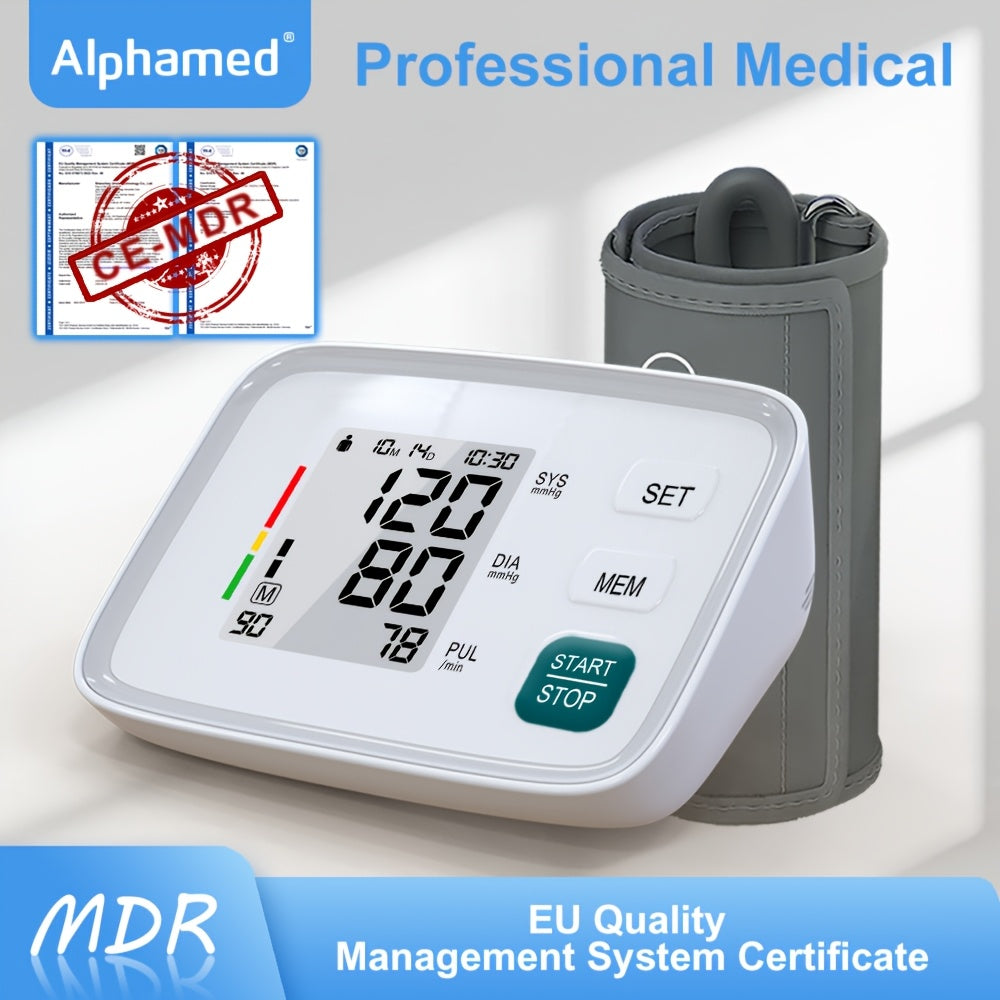 1pc ALPHAMED U80E Automatic Upper Arm Blood Pressure Monitor with Adjustable Cuff 8.7-17 Inch, Digital Sphygmomanometer, 2 X 90 Group Memory, Battery Operated (Batteries Not Included)