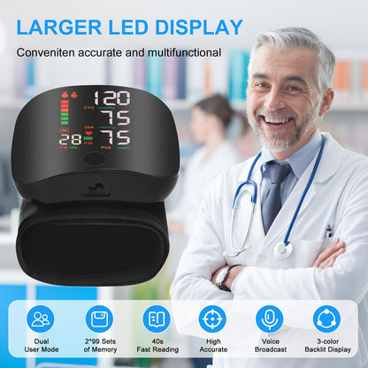 Automatic Wrist Blood Pressure Monitor, Equipped with An LCD Screen, Adjustable Cuff, Pulse Detection, And Arrhythmia Alarm Function - Blood Pressure Measurement | USB Charging | Voice Playback Function, Is An Excellent Gift for Friends And Family