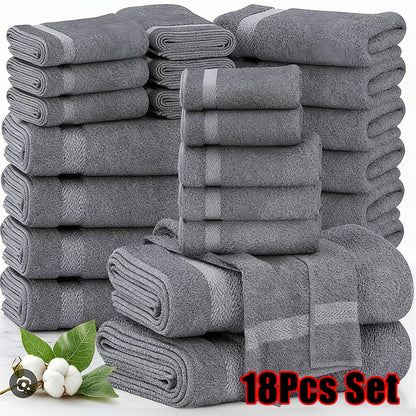 18/16/12pcs Bath Towel Set/12pcs Hand Towels Set, 450GSM, Solid Color Cotton Blended Towels, New Fall Spring Collection, Absorbent, Soft And Comfortable, Bathroom Supplies, Towels for Travel, Shower And Hotel