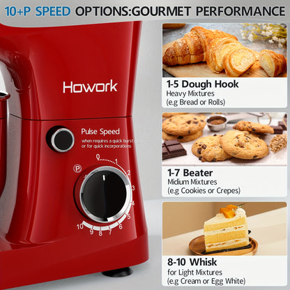 HOWORK Stand Mixer 10-Speed 5QT Electric Kitchen Mixer With Dishwasher-Safe Dough Hooks, Flat Beaters, Wire Whip & Pouring Shield Attachments For Most Home Cooks
