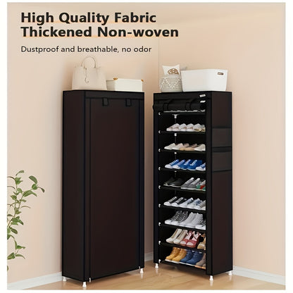 1pc 10 Layer Shoe Cabinet with Dust Cover, Non-woven Space-saving Shoe Rack with Large Capacity, Easy to Assemble, Portable Shoe Cabinet, Suitable for Various Scenes Such As Entrance, Storage Rack, Home And Dormitory Storage