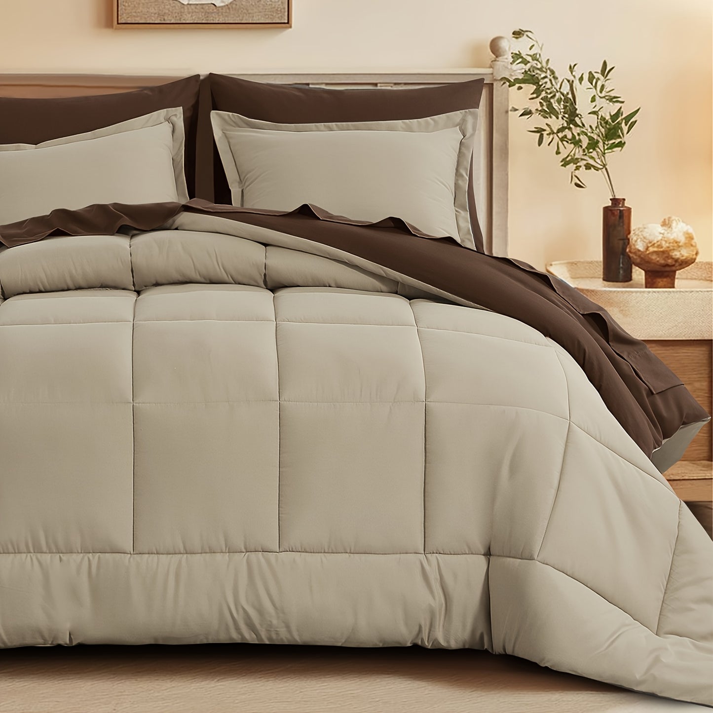 7pcs Comforter Set-Luxury Soft Fluffy Bedding With 1 Comforter, 1 Fitted Sheet, 1 Flat Sheet, And 4 Pillowcases & Pillow Cover-All Season Quilte Set Queen, Hypoallergenic, Breathable, Easy Care, Valentine'S Day Bed In A Bag, Gifts For Her