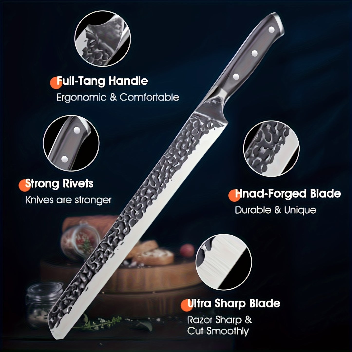 12 Inch Hand Forged Slicing Knife For Meats, Ribs, Roasts - Brisket Carving Knife For BBQ And Christmas Gifts