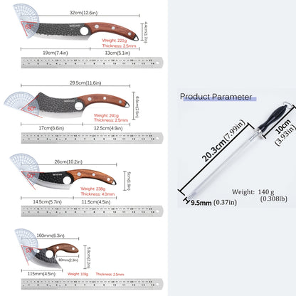 8pcs, Professional Kitchen Chef Knife Set, Stainless Steel Utility Knife Handmade Forged Knife Boning Knife Fish Knife Butcher Knife Kitchen Scissors Ultra-Sharp Bone Scissors for Kitchen Convenience Boning Duck Fish Scissors