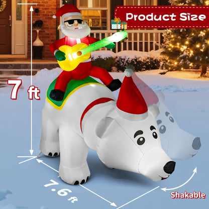 Christmas Inflatable Decoration with LED & Music – Head-Shaking Santa Claus on Polar Bear or Snowman, 7FT Blow Up Yard Decor with Recording Function, IP55 Outdoor Garden Lawn Party