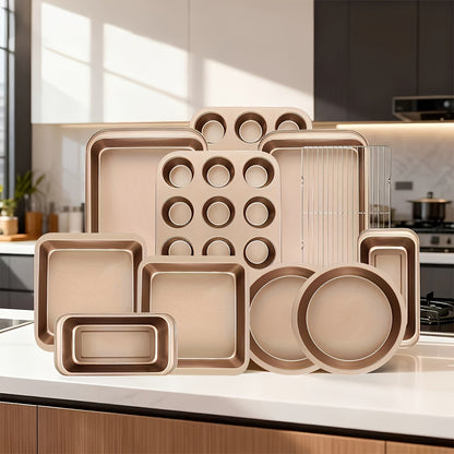 4/11/23/46pcs Baking Pan Set, Includes Roasting Pans/Cookie Sheets, Round Cake Pans, Square Bread Pans, Muffin Pans, Pizza Pans, Kitchen Essentials, Commercial-Grade Material, Black Gift Box Packaging