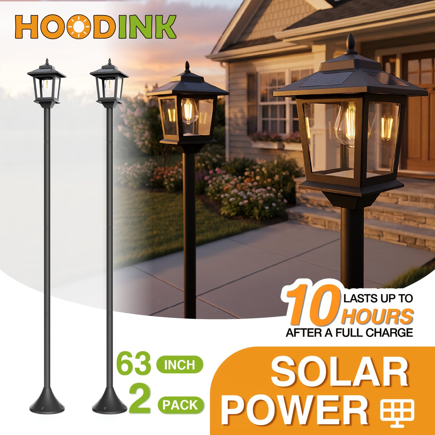 2pcs Solar Outdoor Lamp Post, Pole Lights with Built-in Lithium Battery, Automatic Solar Garden Lighting for Pathway, Yard, Porch, Driveway, Modern Landscape Lighting, Pathway Illumination, Energy Efficient Lighting, Replaceable Bulb, Father'Day Gift