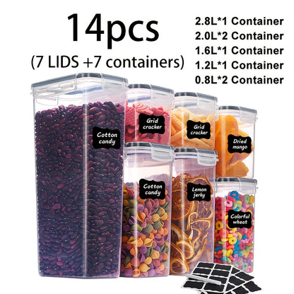 12/14/20/48/84pcs Food Storage Container Set, Fresh-Keeping Boxes, Easy-to-Secure Lids - Airtight Plastic Containers, Suitable For Pantry, Travel, Outdoor Picnics, Kitchen Organization, Comes With Labels And Marker(6/7/10/24/42 Lids+Containers)