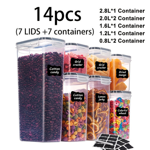 12/14/20/48/84pcs Food Storage Container Set, Fresh-Keeping Boxes, Easy-to-Secure Lids - Airtight Plastic Containers, Suitable For Pantry, Travel, Outdoor Picnics, Kitchen Organization, Comes With Labels And Marker(6/7/10/24/42 Lids+Containers)