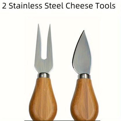 1 Set of Bamboo Cheese Knives, Bread Cheese Platter, And Fruit Snack Serving Tray