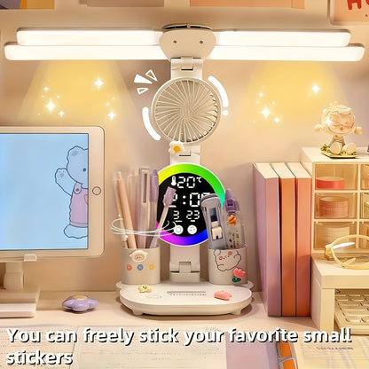 LED Desk Lamp with USB Touch Control Adjustable Brightness Color Changing Built-In Fan Night Light Eye-Caring for Home Office Dorm Study Multi-Angle