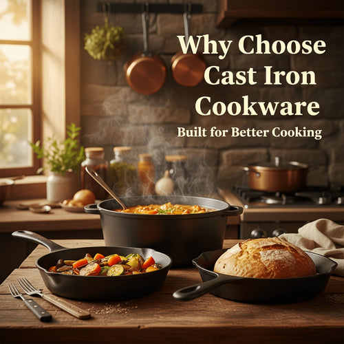 Cast Iron Cookware Sets for Kitchen, Camping & BBQ | Skillets, Dutch Ovens, Griddles & Pizza Pans