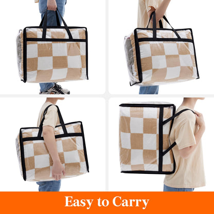 4pcs Heavy-Duty Clear Plastic-Like Vinyl Storage Bags with Black Zipper Closure - 10.57gal Large Capacity Foldable Moving & Organizers for Clothes, Bedding, Blankets, Duvets - Garment & Bedspread Containers, Under-Bed Storage