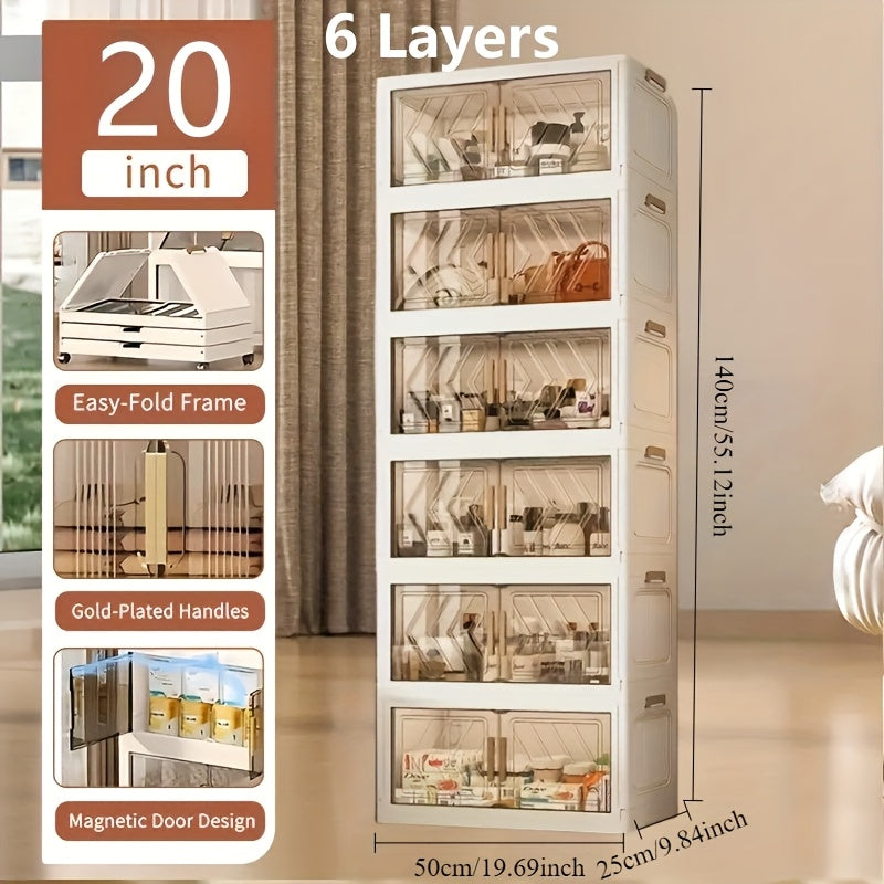 1/2/3/4/5/6 Tier Extra Large Folding Storage Cabinet - Collapsible Stackable Containers with Wheels And Lids, Storage Lockers, Foldable Organizer System for Closet, Bedroom, Office, Kitchen Organizers Storage