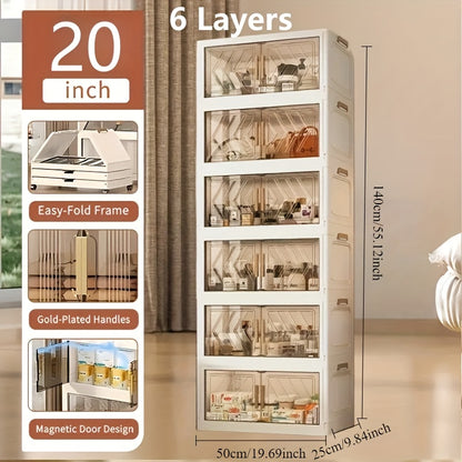 1/2/3/4/5/6 Tier Extra Large Folding Storage Cabinet - Collapsible Stackable Containers with Wheels And Lids, Storage Lockers, Foldable Organizer System for Closet, Bedroom, Office, Kitchen Organizers Storage
