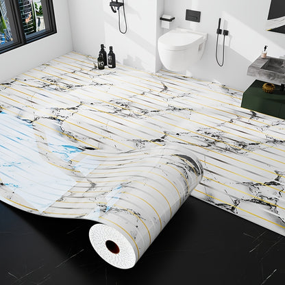 Peel and Stick Floor Tile Sticker 15.7"x118" Self-Adhesive Marble Pattern Vinyl Roll – 3mm Thick Removable Flooring for Kitchen Backsplash, Bathroom, Shower Room & Home Renovation