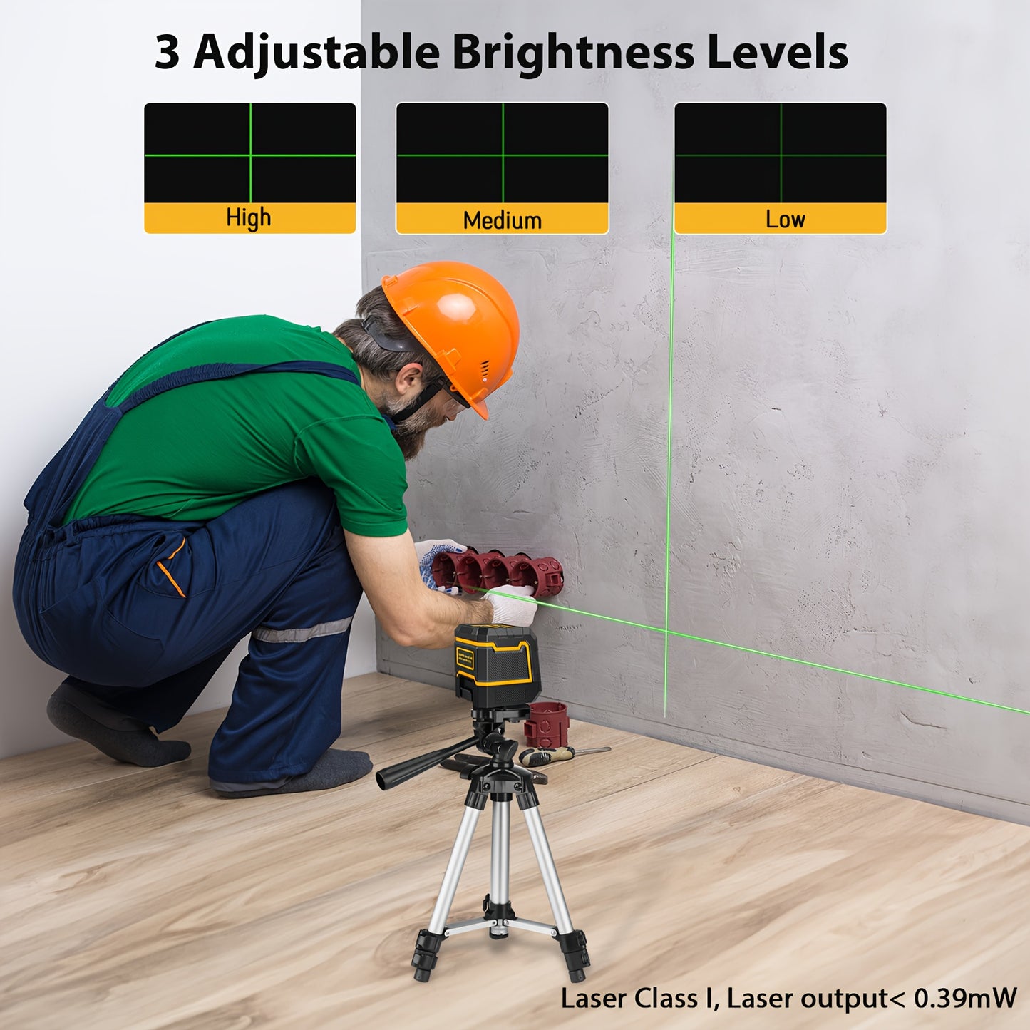 Green Laser Level Self-Leveling with Tripod – Horizontal & Vertical Cross Line Laser for Construction, Tiling, Home Renovation & Interior Decoration