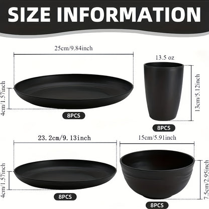 32/16pcs Wheat Straw Large Size Dinnerware Set, Service For 8/4, Lightweight Kitchen Accessories, Unbreakable Modern Dish Set-Plate/Dessert Plate/Bowl/Cup, Dishwasher And Microwave Safe, Perfect Everyday Use, Best Gifts For Thanksgiving And Christma