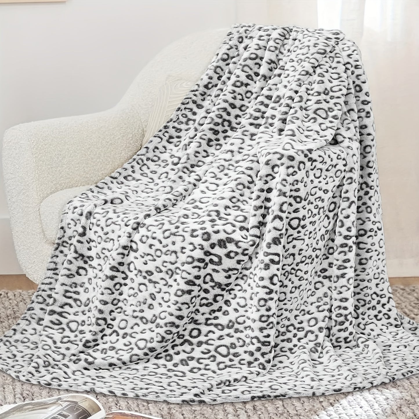 1pc Soft And Fluffy Leopard Print Throw Blanket for Couch, Bed, Sofa, Office, Living Room, Camping - Jacquard Fleece And Flannel Blanket for Cozy