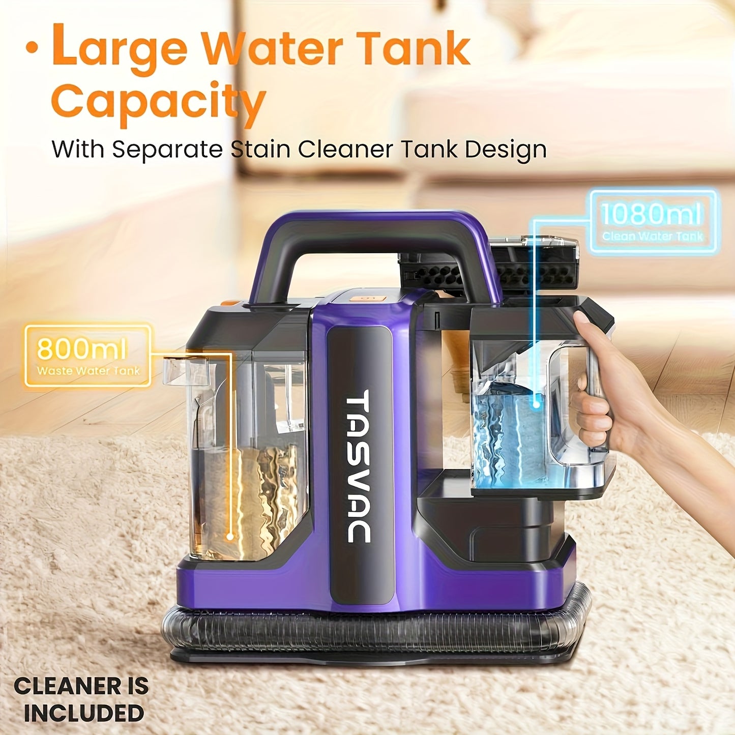 NEW Portable Carpet Cleaner: All-in-one Deep Cleaning Machine with 36.52oz Clean/27.05oz Waste Tanks, Powerful Spray And Dual Brushes. Effortlessly Remove Tough Stains From Carpets, Upholstery, Stairs, And Car Seats.Lightweight Design for Portable