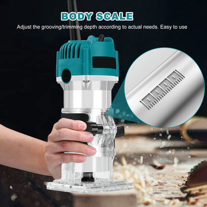 Wood Router, Router Tool Wood Trimmer Router Electric Hand Trimmer Laminate Milling Engraving Hand Machine Joiner Tool Electric for Slotting Trimming Carving 110V 800W 30000R/MIN