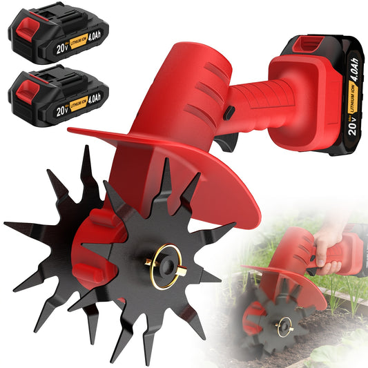 Cordless Electric Tiller Cultivator 20V - 8.6" Tilling Width, Adjustable Handle, Ideal for Garden Beds, Tough Soil & Large Farms, Available with 1 or 2 Batteries & Charger