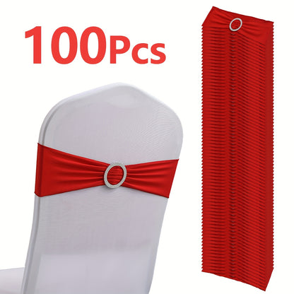 100pcs Milk Milk Fiber Fabric & High-Stretch Spandex Blend Theme Chair Sashes | Resilient Dining Chair Sash Bands with Buckle & Snap-Back Elasticity for Wedding, Party, Banquet Decor
