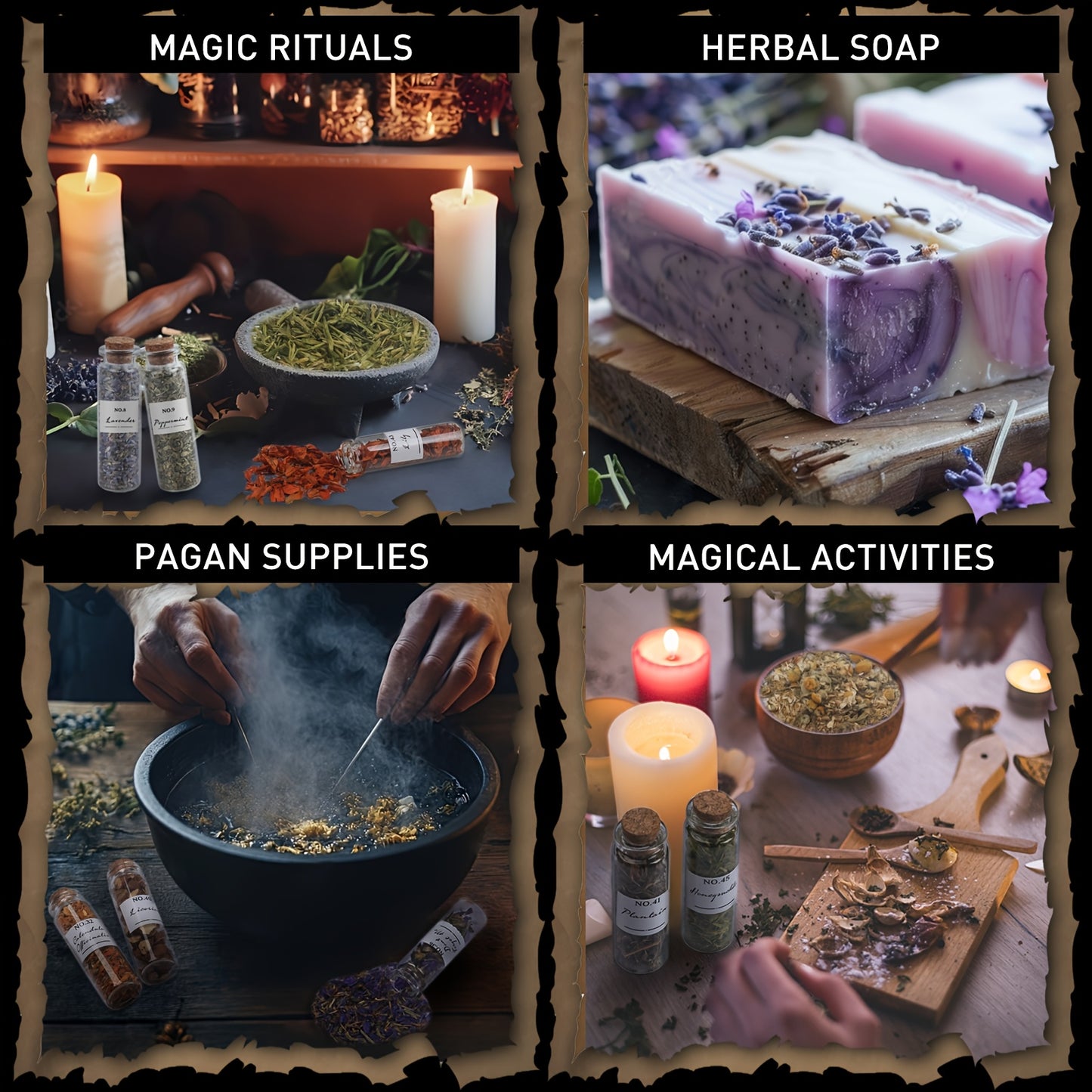 Dried Herbs Kit 45 Bottles with Crystal Spoon – Altar Supplies Herb Set for Wicca, Pagan Magic, Incense Spells & Bath Rituals – Beginner Witchcraft Starter Kit, Unique Gift for Mother's Day, Graduation & Weddings