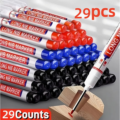 Deep Hole Marking Pens 29 Pack – Long Point Oil-Based Woodworking Markers, Multi-Color Red Blue Black Pencils for Wood, Ceramic, Tile & Bathroom Installation, Carpenter Marking Tool Set