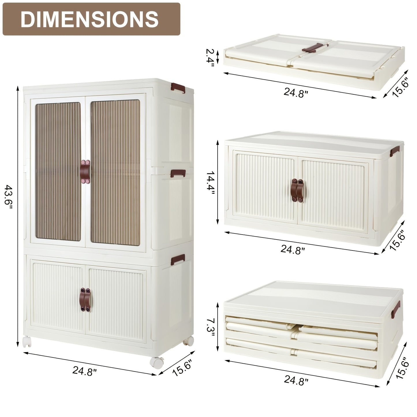 Portable Closet Wardrobe with Wheels & Hanging Rod – Foldable Clothes Cabinet with Doors, 10 Hangers, Stackable Storage Bins, 70 GAL Collapsible Plastic Wardrobe Organizer