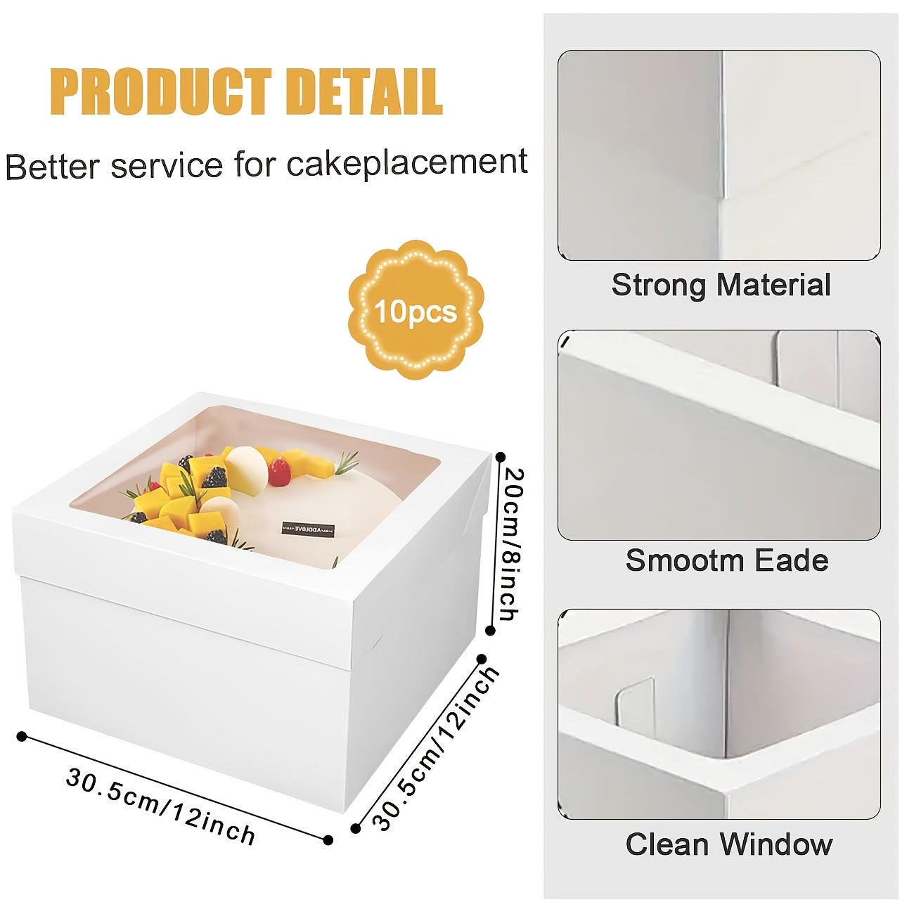 10pcs Cake Box 12x12x8 Inch High Cake Box With Window With White Lid Disposable Cake Box For Weddings Birthday Parties Christmas Holidays Travel Celebrations Cake Storage