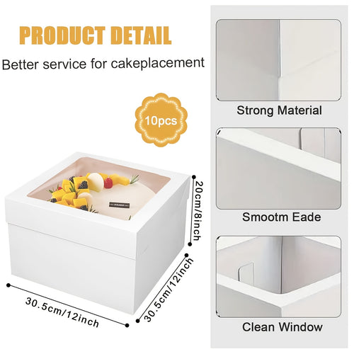 10pcs Cake Box 12x12x8 Inch High Cake Box With Window With White Lid Disposable Cake Box For Weddings Birthday Parties Christmas Holidays Travel Celebrations Cake Storage
